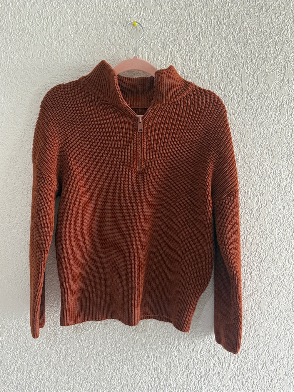 SHEIN Rust Half-Zip Ribbed Turtleneck Sweater